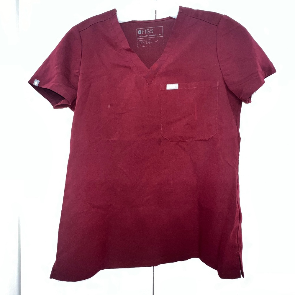 Figs XS Catarina One-Pocket Scrub Top - Burgundy